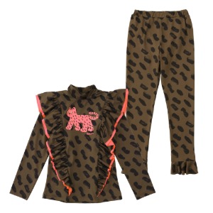 [바로배송] Pink leopard frilled rashguard SET